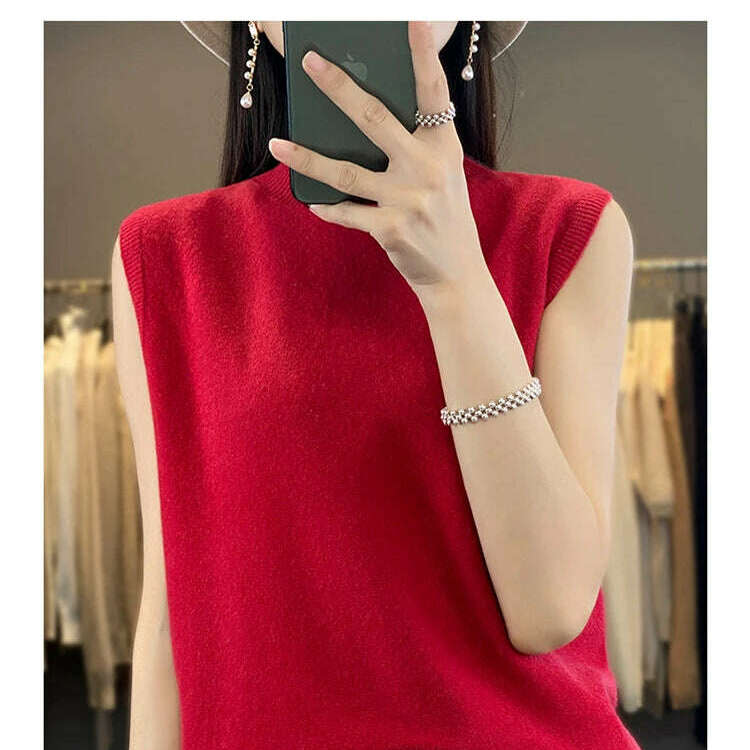 2024 Women's Cashmere Sleeveless Top – 100% Merino Wool, Office Chic - D&M Boutique
