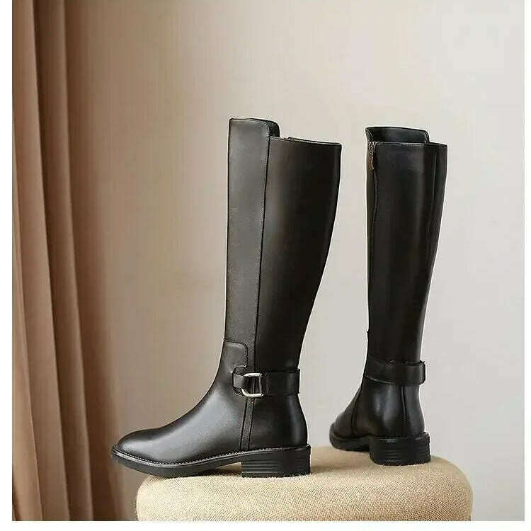 2024 maogu Women's Leather Knee High Boots – Low Heel