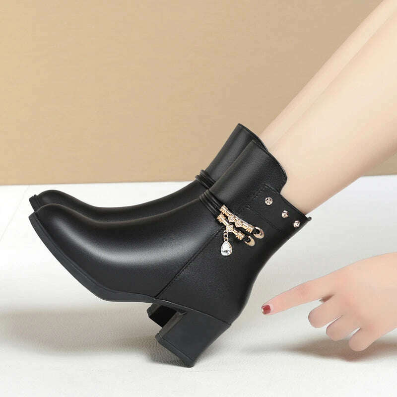 ZLMIAO SHZHANG Women’s Soft Leather Ankle Boots