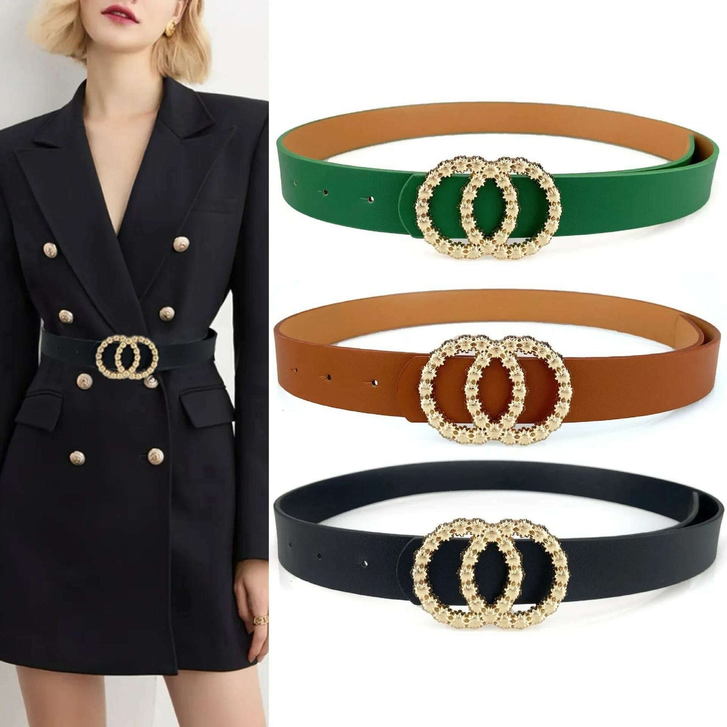 Green PU Leather Women's Fashion Belt