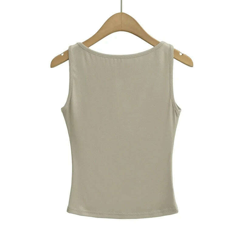 Women Double Layer Boat Neck Soft Slinky Tank Top - D&M Boutique