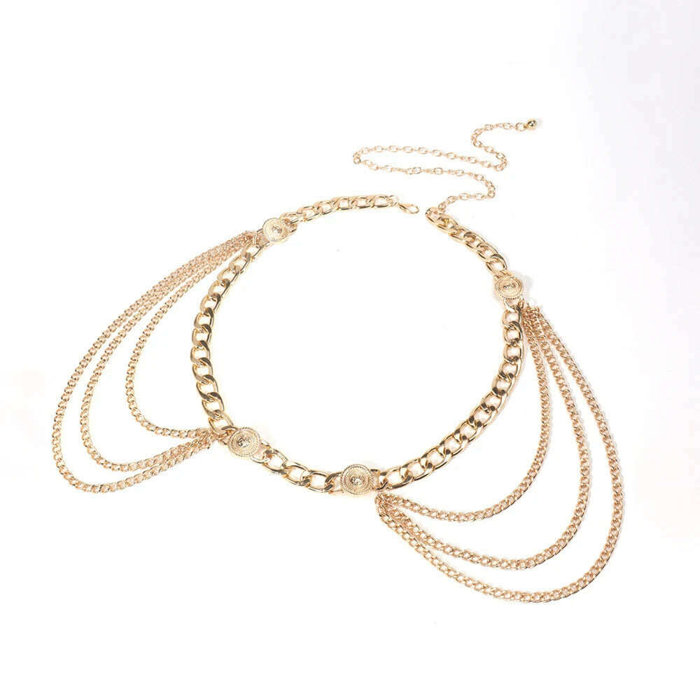 Metallic Punk Waist Chain with Fringe – Body Chain Belt