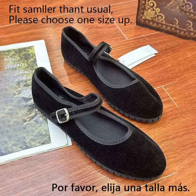 Velvet Mary Jane Flats - Casual, Chic, Red & Timeless