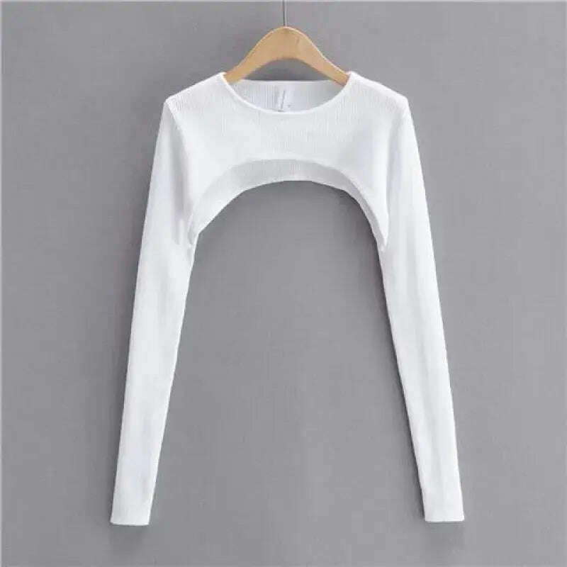 Long Sleeve Crop Top: Y2K Aesthetic, O-Neck, Knitted T-shirt