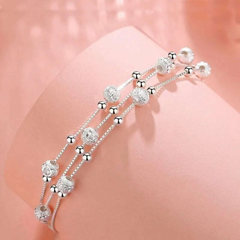 925 Sterling Silver Adjustable Bead Bracelet for Women