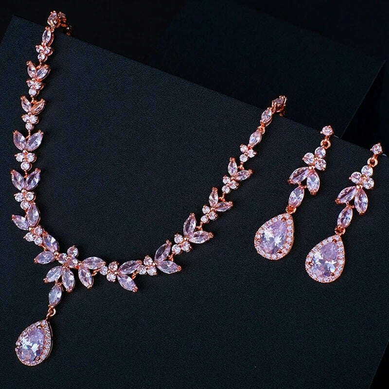Ekopdee Luxury Brilliant Cubic Zirconia Necklace Set Earrings Rings Women CZ Light Drop Bridal Wedding Jewelry Sets 2022 New