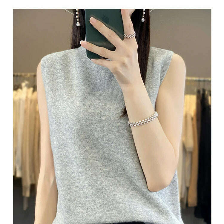 2024 Women's Cashmere Sleeveless Top – 100% Merino Wool, Office Chic - D&M Boutique