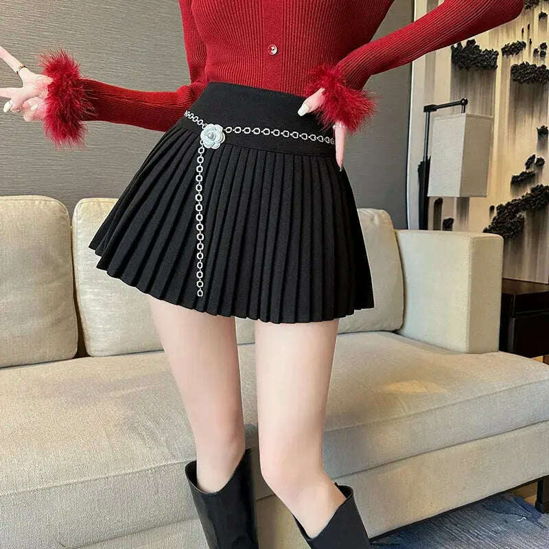 Korean Preppy Style Mini Skirt – High Waist, Pleated, Lace-up, Elegant - D&M Boutique