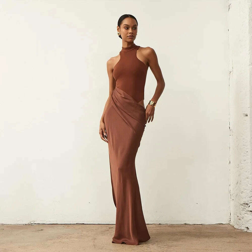JULISSA MO Satin Hollow Out High-Waist Maxi Dress