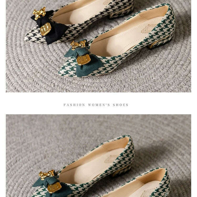 2024 Slip-On Flats - Pointed Toe, Houndstooth & Butterfly Knot