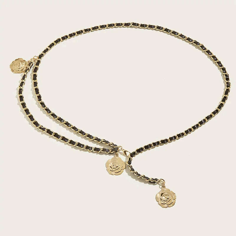 Fashion Metal Chain Belt for Women with Flower Pendant