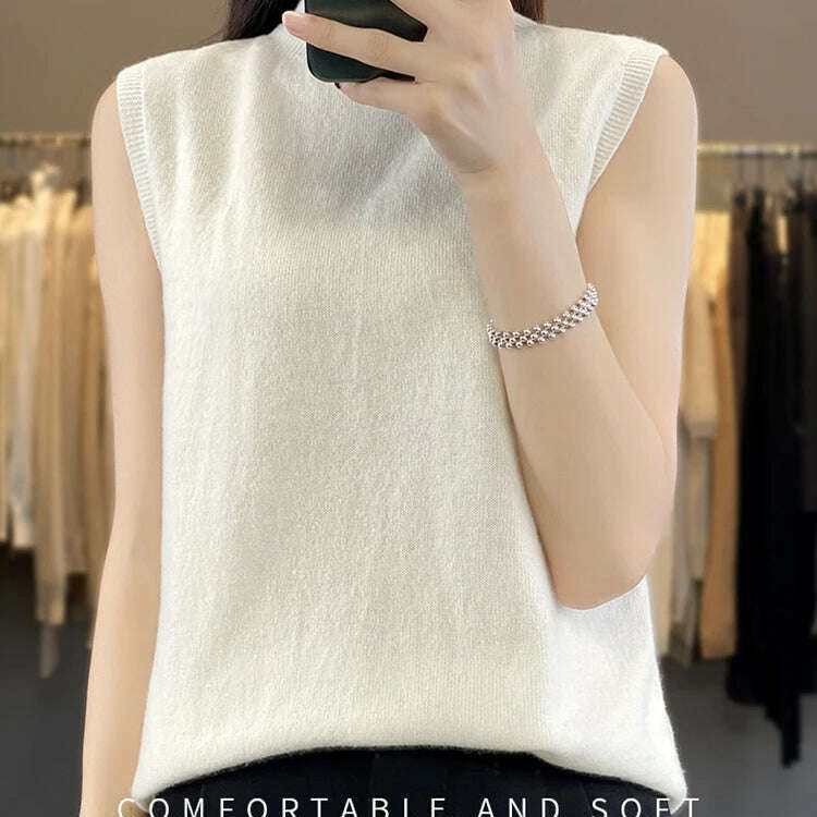 2024 Women's Cashmere Sleeveless Top – 100% Merino Wool, Office Chic - D&M Boutique