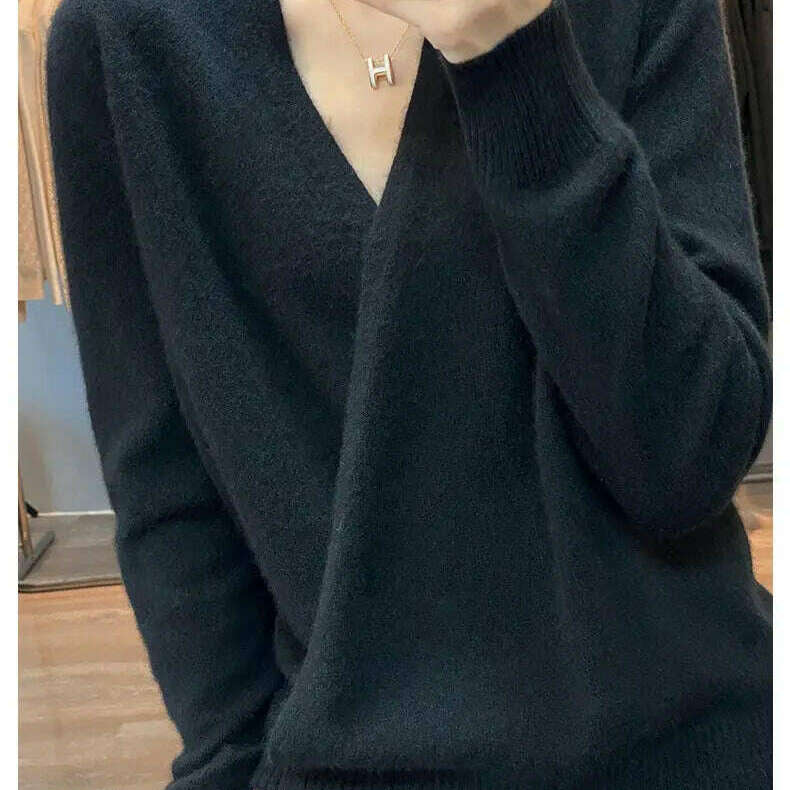 Japanese Kimono Cardigan Wool Sweater V-Neck Knitted Top - D&M Boutique
