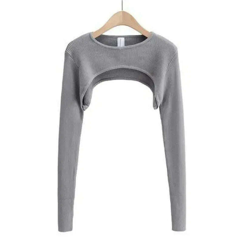 Long Sleeve Crop Top: Y2K Aesthetic, O-Neck, Knitted T-shirt