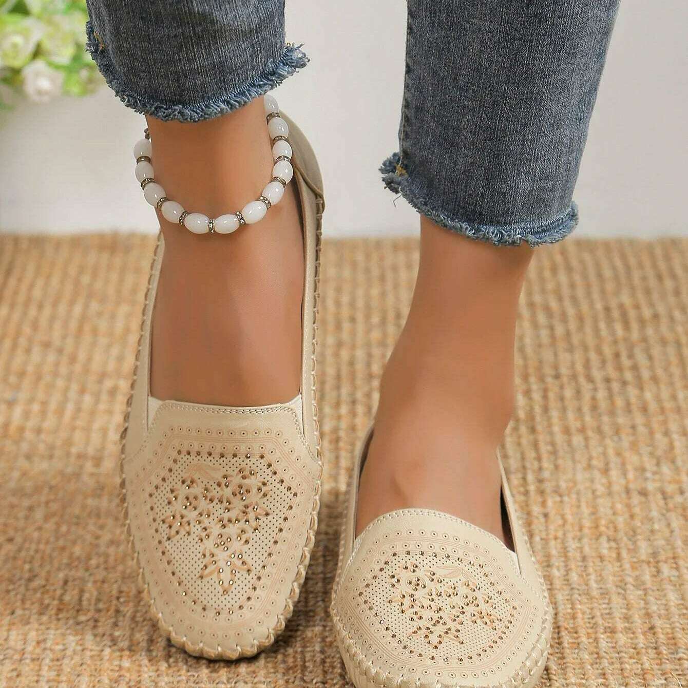 Elegant Crystal Ballerina Flats - Soft Leather Slip-On Mules