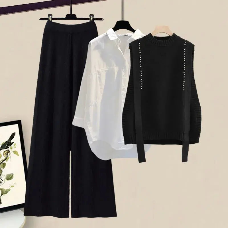 Autumn Winter Knitted 3-Piece Set: Vest, Shirt & Pants - D&M Boutique