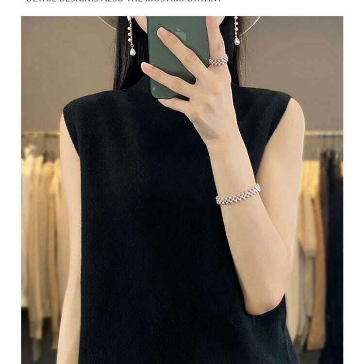 2024 Women's Cashmere Sleeveless Top – 100% Merino Wool, Office Chic - D&M Boutique