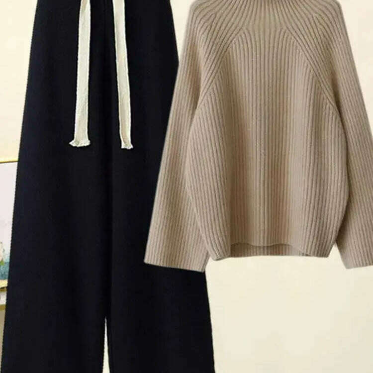 Winter Knitwear Set: Turtleneck Sweater & Wide-Leg Pants - D&M Boutique