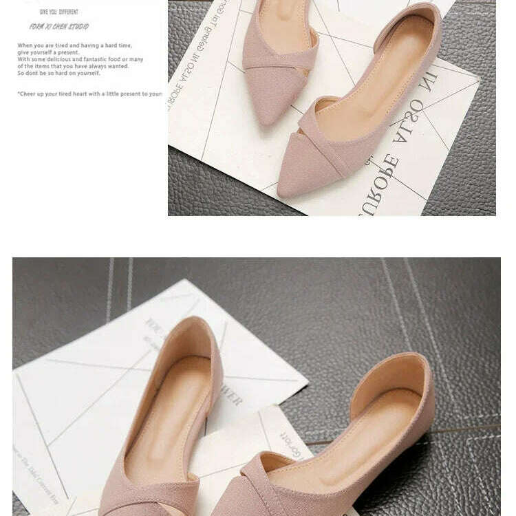Suede flats, pointed toe, pure color, pink or black.