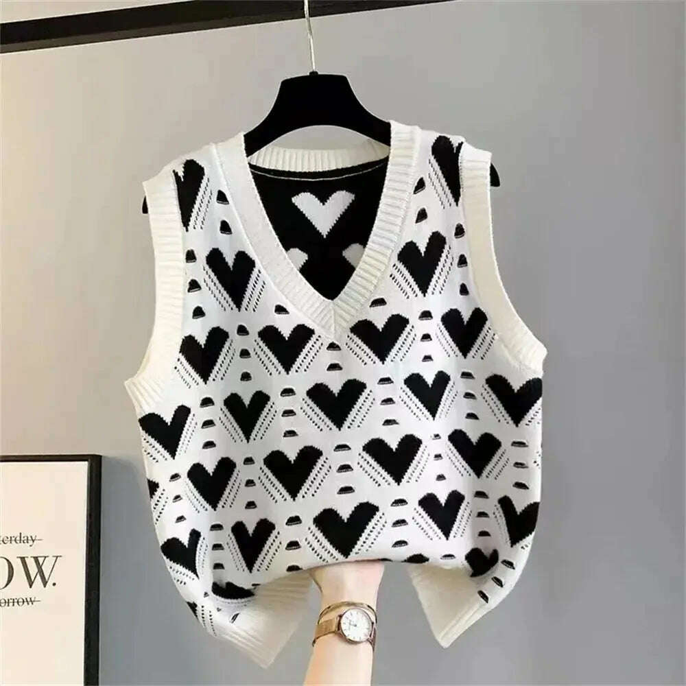 Fashion Love Heart Knitted Vest: V-Neck, Sleeveless, Casual Sweater - D&M Boutique