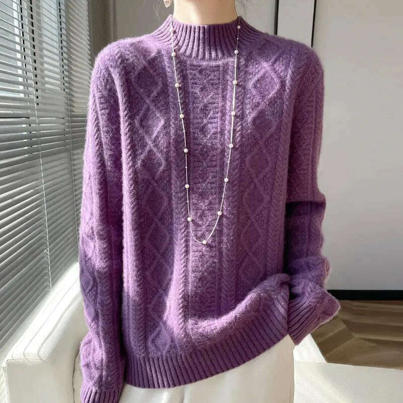DjzDsm Turtleneck Sweater: 100% Merino Wool, Check Knit - D&M Boutique