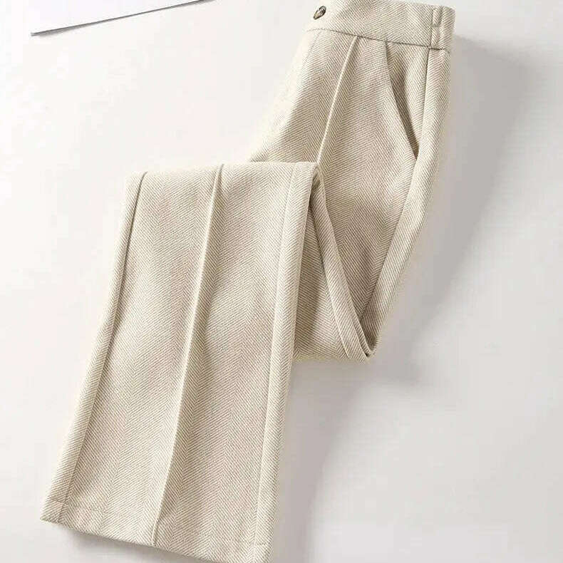 Herringbone Wool Flare Pants – Warm, Elastic Waist, Black - D&M Boutique