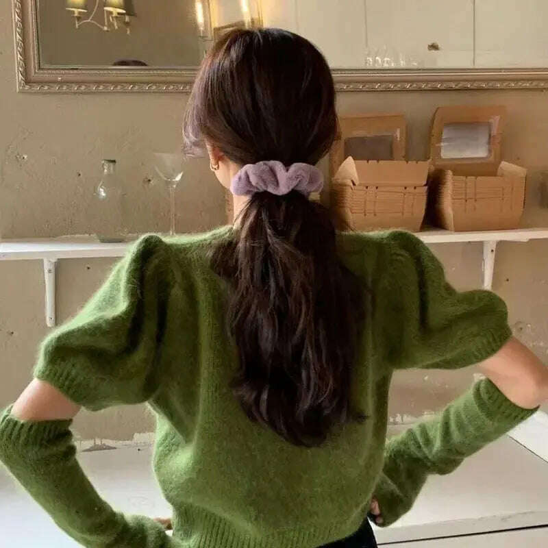 Neploe Korean Office Sweater: O-Neck, Short Sleeve, Solid Color Pullover - D&M Boutique