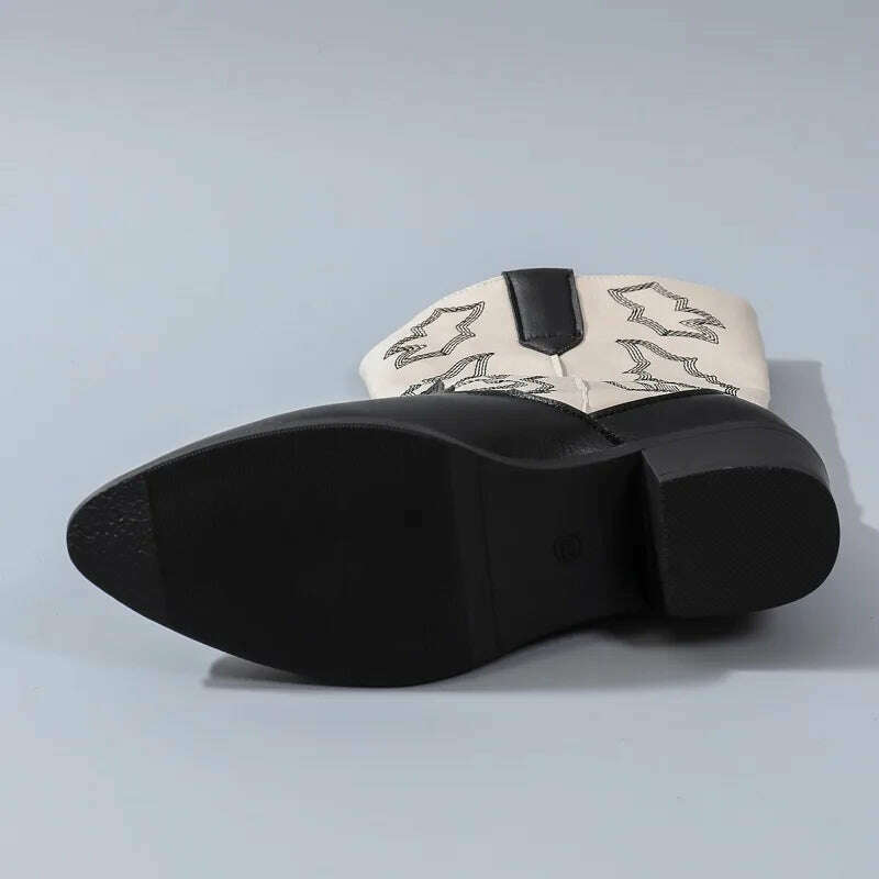 Women's Embroidered Slip-On Mid-Calf Boots