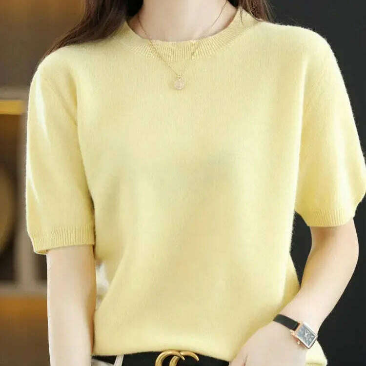 New Short-Sleeved Knit T-Shirt Women O-Neck Pullover Top - D&M Boutique