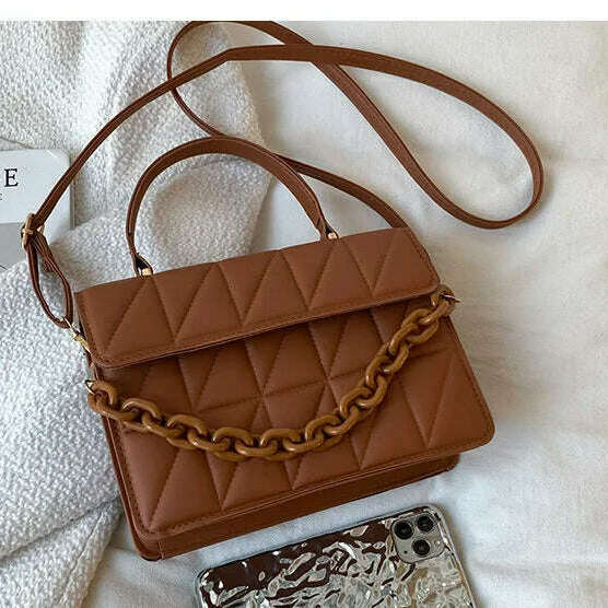Plaid Square Crossbody Bag with Chain - Stylish & Compact