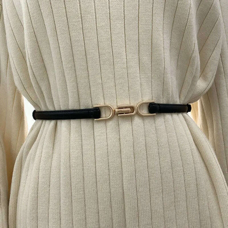 New Fashion Leather Thin Belt for Women with Metal Buckle