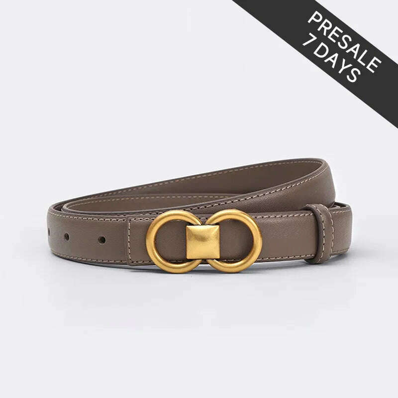BEAUTODAY Cow Leather Belt with Symmetrical Buckle