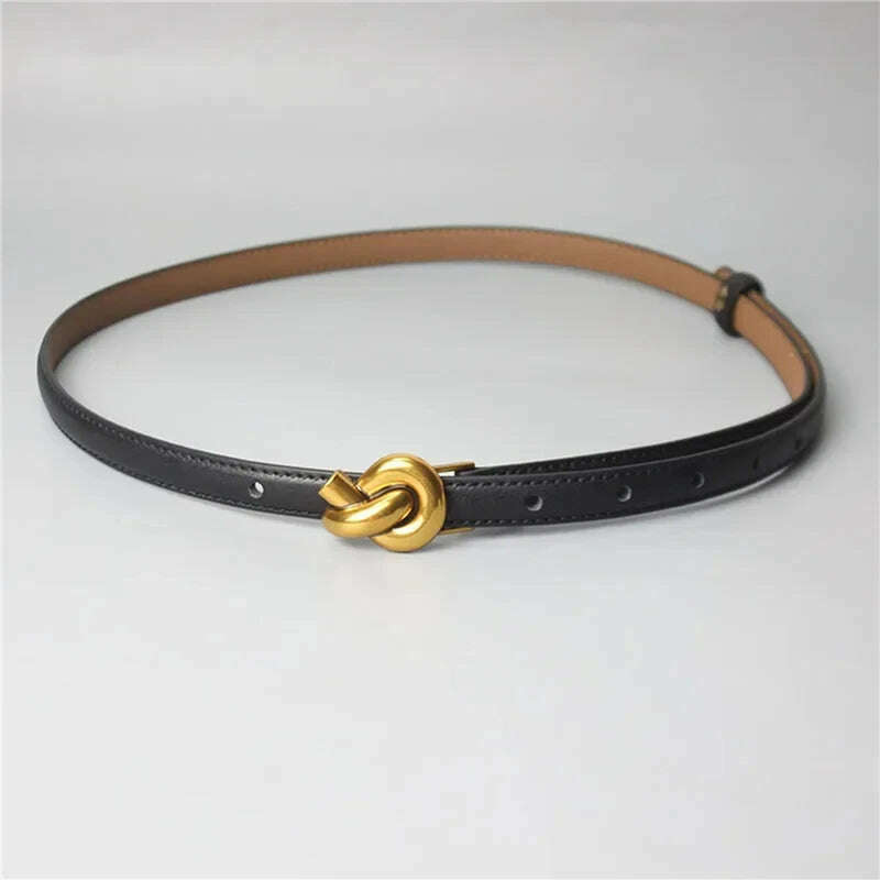 Adjustable Thin Genuine Leather Belt with Metal Knot Buckle