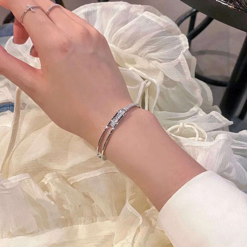 925 Sterling Silver Zirconia Opening Bracelet for Women