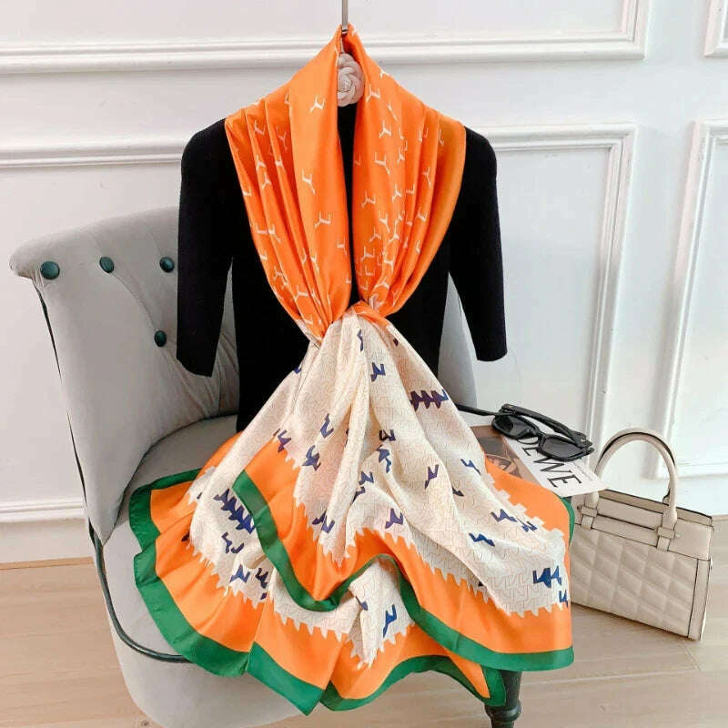 2023 Autumn Winter New Imitated Silk Scarf Women 180*90cm Outdoor Large Size Soft Silky Scarf Beach Long Luxury Scarf Lady Hijab