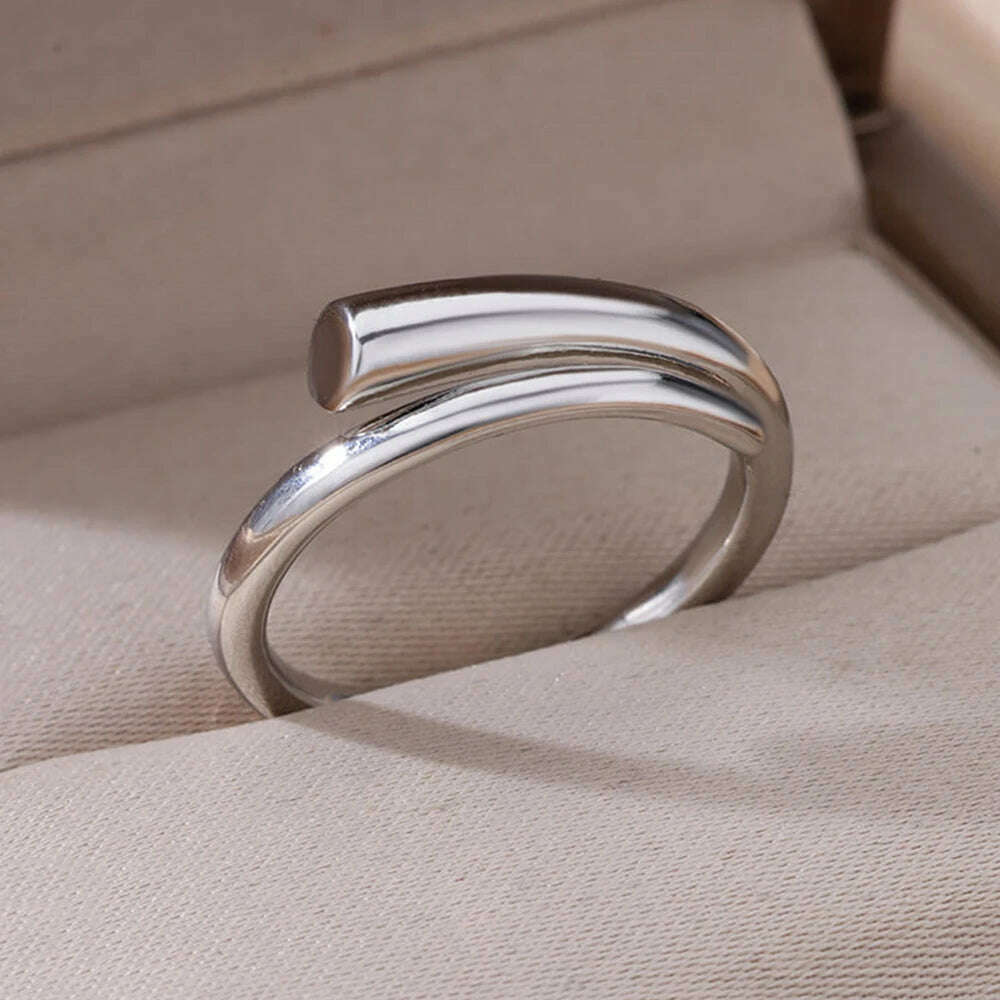 Stainless Steel Rings For Women Men Gold Color Hollow Wide Open Ring Female Male Fashion Wedding Party Finger Jewelry Gift 2024