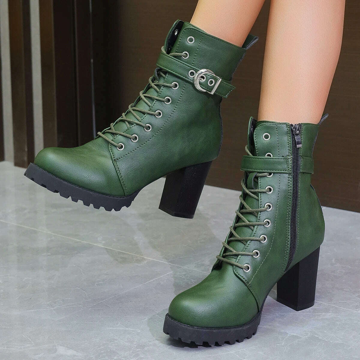COZOK Women's Green Ankle Boots – Chunky Sole