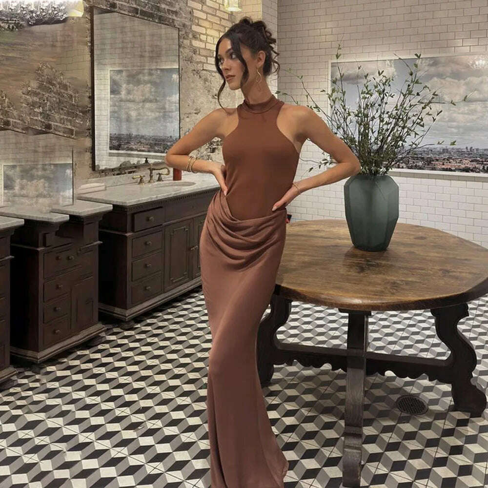 JULISSA MO Satin Hollow Out High-Waist Maxi Dress