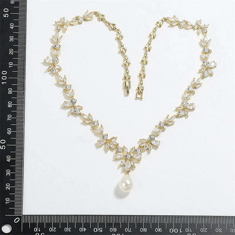 ZAKOL Luxury Exquisite Marquise Cut Cubic Zircon Leaf Necklaces For Women Fashion Bridal Wedding Party Jewelry Accessories