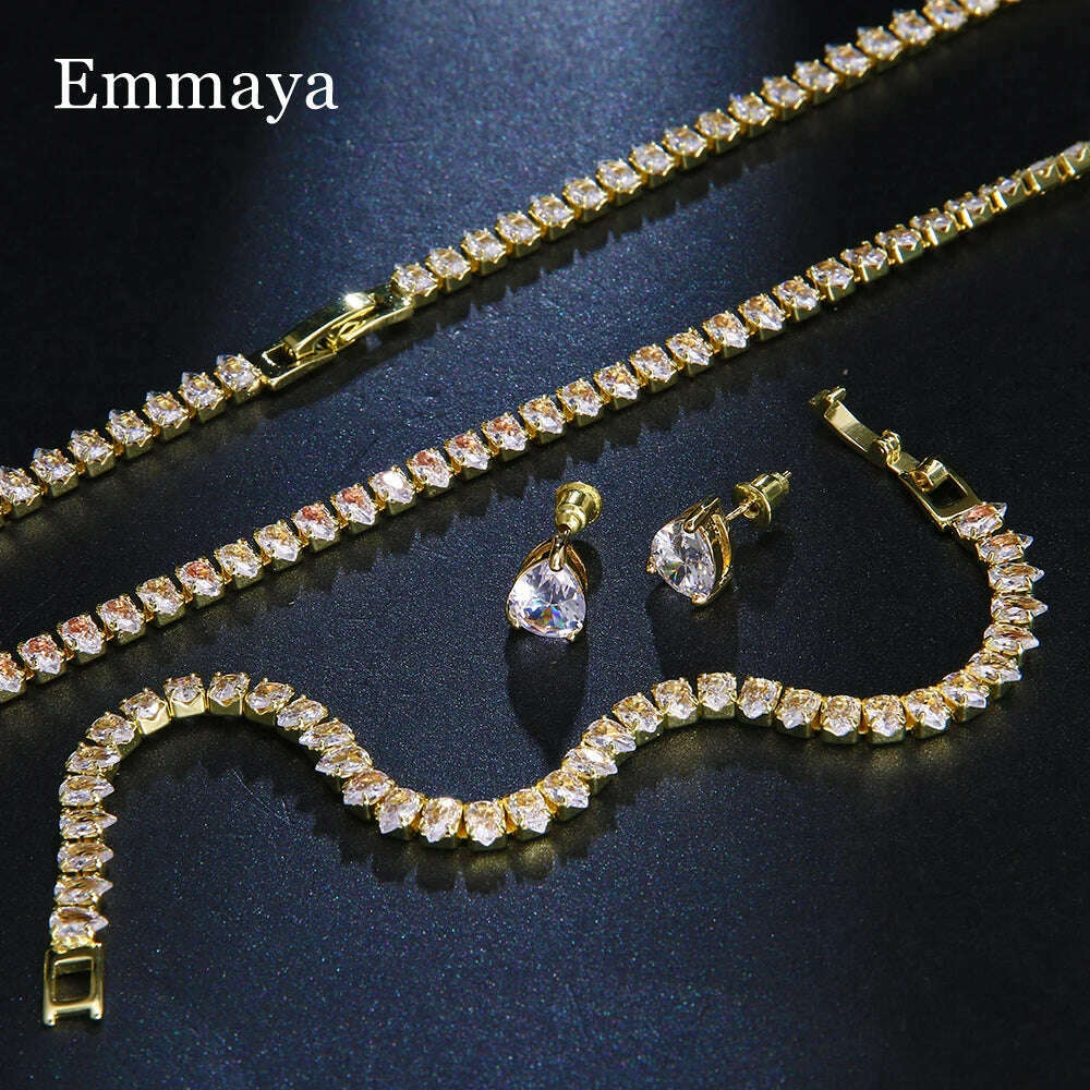 Emmaya Zircons Gorgeous Cubic Zirconia White Gold Color Round Wedding Bridal Necklace Earrings Party Jewelry Set for Brides