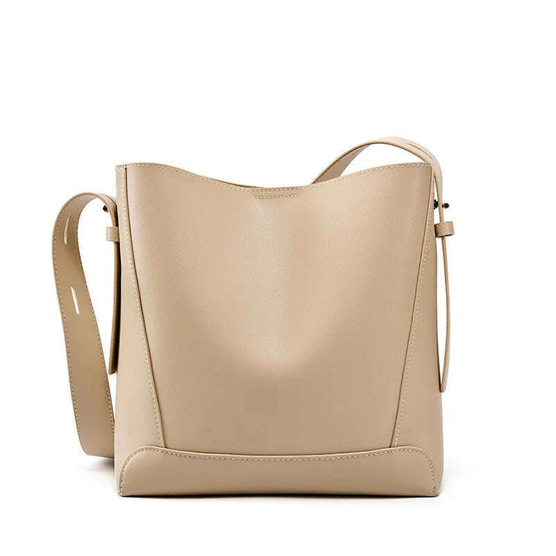 Minimalist Brown Leather Bucket Bag - Sleek and Structured