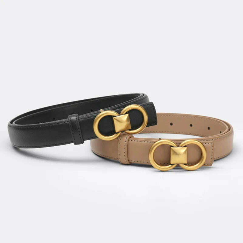BEAUTODAY Cow Leather Belt with Symmetrical Buckle