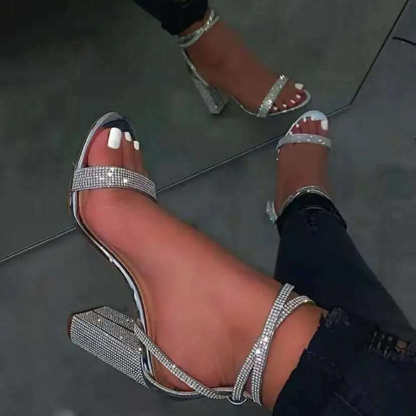 Rhinestone Transparent High Heel Sandals - Party Pumps