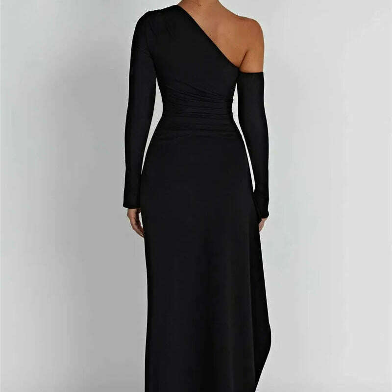 Mozision Oblique Shoulder Thigh-High Split Maxi Dress