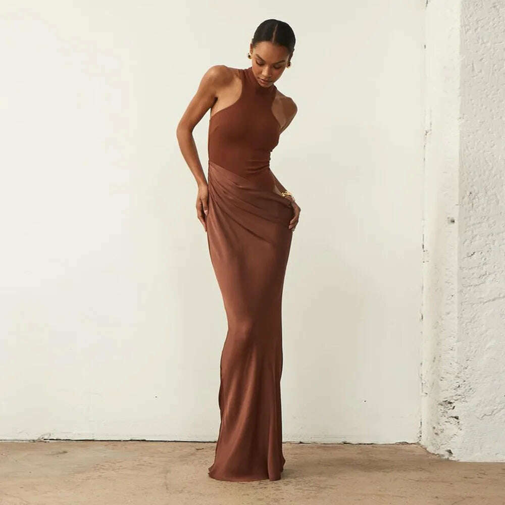 JULISSA MO Satin Hollow Out High-Waist Maxi Dress