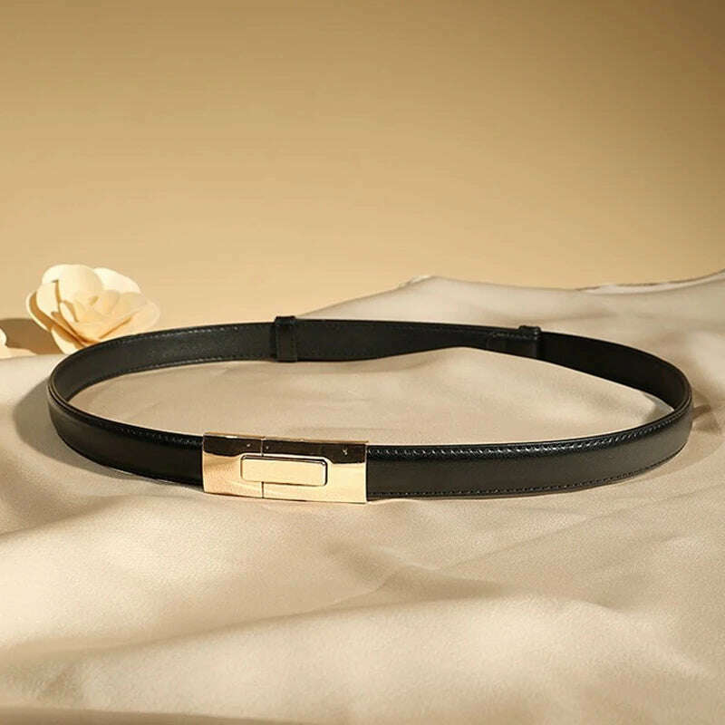 High-Quality Genuine Leather Women’s Belt with Golden Lock Buckle