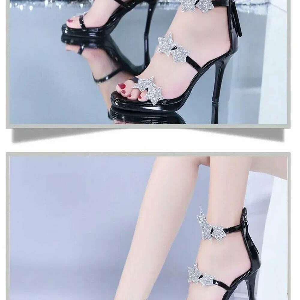 Elegant Glitter High Heel Sandals - Star & Heart Pattern