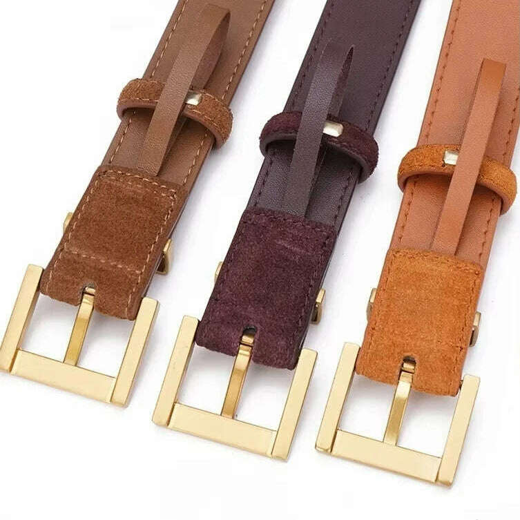 Casual Genuine Leather Belt with Gold Buckle