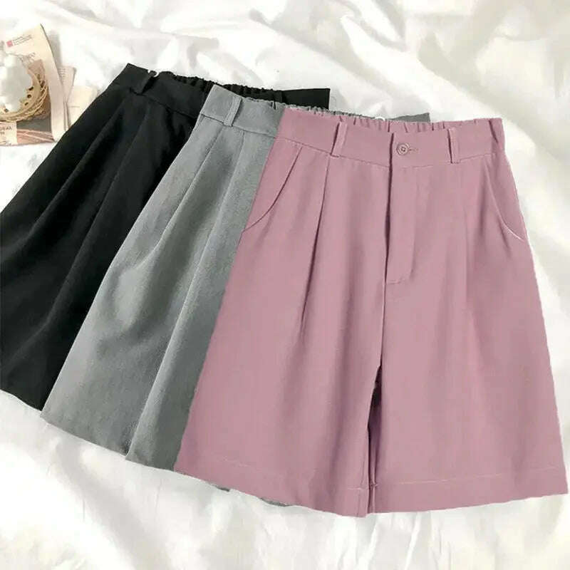 High Waist Wide Leg Shorts – Loose, Solid, Summer Office Style - D&M Boutique