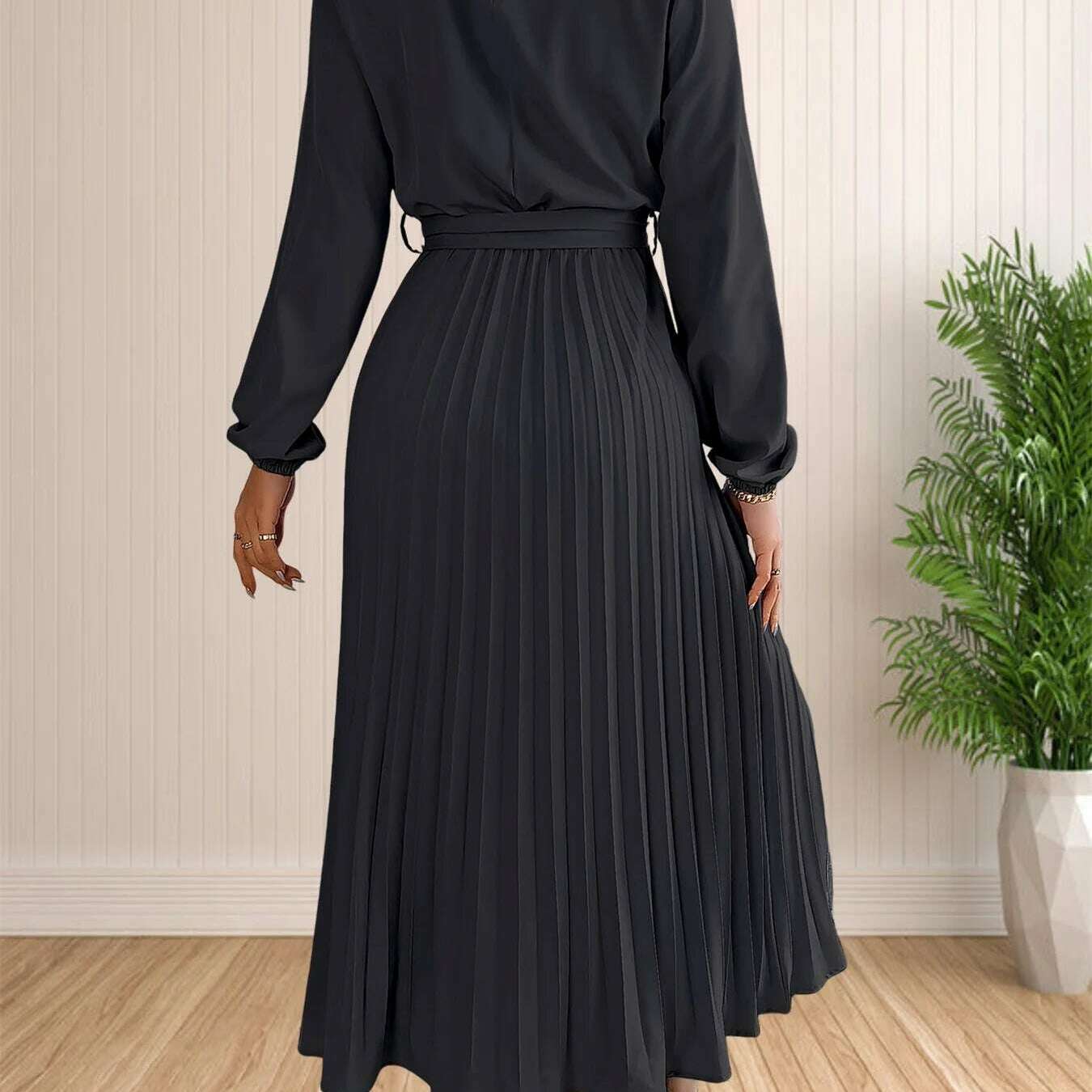 Elegant Pleated Lace-Up Long Sleeve A-Line Sundress